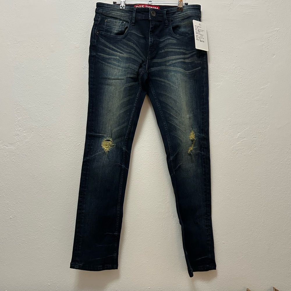 Men's Vintage Dark Blue Distressed Jeans Size 32